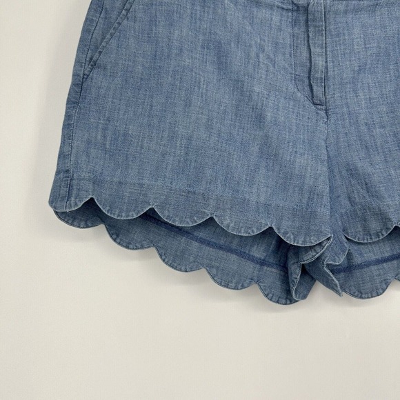 J Crew Blue Chambray Shorts Scallop Trim Slash Pockets 4" Inseam Size 14 - Picture 4 of 9